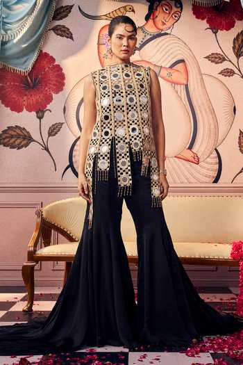 Ashutosh Joshi Geometric Mirror Cutwork Top & Sharara Set 