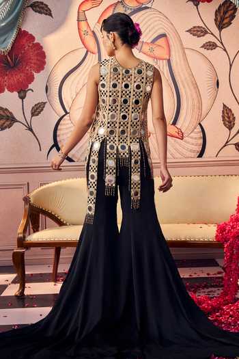 Ashutosh Joshi Geometric Mirror Cutwork Top & Sharara Set 