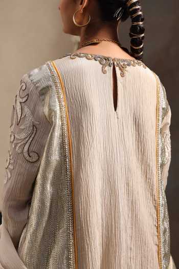 Buy Aurouss Ivory Chanderi, Tissue, Crinkle Round Mridula Embroidered Long Kurta Sharara Set Buy_Aurouss_Ivory Chanderi, Tissue, Crinkle Round Mridula Embroidered Long Kurta Sharara Set