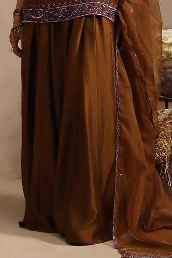 Buy Aurouss Brown Silk, Organza Round Neck Tamra Short Kurta Sharara Set Online at Aza Fashions Buy_Aurouss_Brown Silk, Organza Round Neck Tamra Short Kurta Sharara Set _Online_at_Aza_Fashions