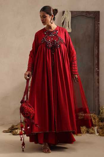 Shop Aurouss Maroon Silk Round Neck Rudra Embroidered Anarkali Sharara Set Online at Aza Fashions Shop_Aurouss_Maroon Silk Round Neck Rudra Embroidered Anarkali Sharara Set _Online_at_Aza_Fashions