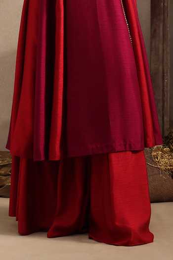 Buy Aurouss Maroon Silk Round Neck Rajasi Embroidered Anarkali Sharara Set Online at Aza Fashions Buy_Aurouss_Maroon Silk Round Neck Rajasi Embroidered Anarkali Sharara Set _Online_at_Aza_Fashions