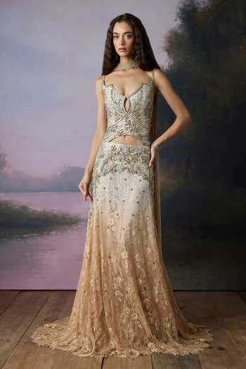 Falsa Lune Silver Silk Tissue Skirt Set 
