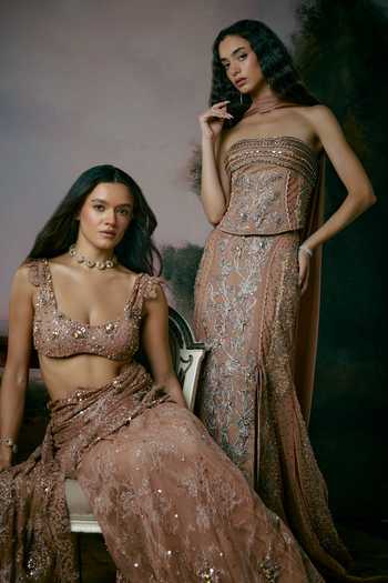 Buy_Falsa_Pink Chantelle, Crepe, Tulle Liora Embellished Pre-draped Saree With Blouse _Online_at_Aza_Fashions