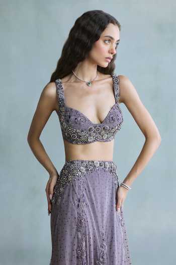Falsa Purple Organza, Crepe, Tissue, Velvet, Tulle, Violetta Embroidered Lehenga Set Online at Aza Fashions Falsa_Purple Organza, Crepe, Tissue, Velvet, Tulle, Violetta Embroidered Lehenga Set _Online_at_Aza_Fashions