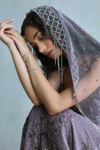 Buy Falsa Purple Organza, Crepe, Tissue, Velvet, Tulle, Violetta Embroidered Lehenga Set Buy_Falsa_Purple Organza, Crepe, Tissue, Velvet, Tulle, Violetta Embroidered Lehenga Set