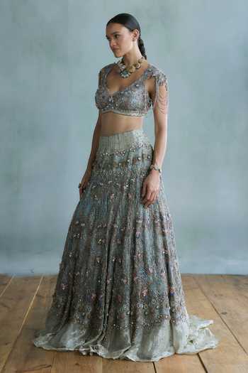 Buy Falsa Blue Silk, Tissue, Chantelle, Shantoon, Celeste Pearl Embellished Lehenga Set Online at Aza Fashions Buy_Falsa_Blue Silk, Tissue, Chantelle, Shantoon, Celeste Pearl Embellished Lehenga Set _Online_at_Aza_Fashions
