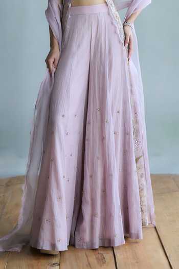 Buy_Falsa_Pink Silk, Cotton, Tissue, Shantoon, Alora Hand Embroidered Tunic Palazzo Set _Online_at_Aza_Fashions