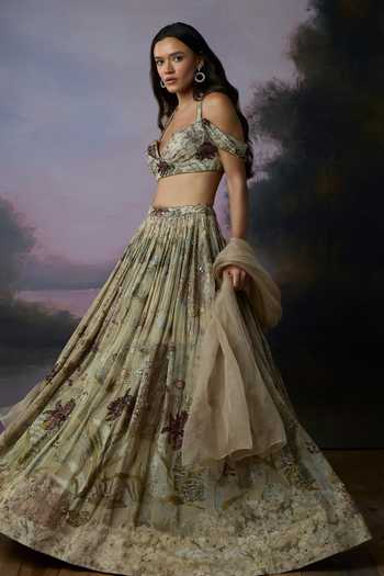 Shop_Falsa_Gold Shantoon, Organza Sweetheart Neck Daydream Zardozi Work Lehenga Set _Online_at_Aza_Fashions