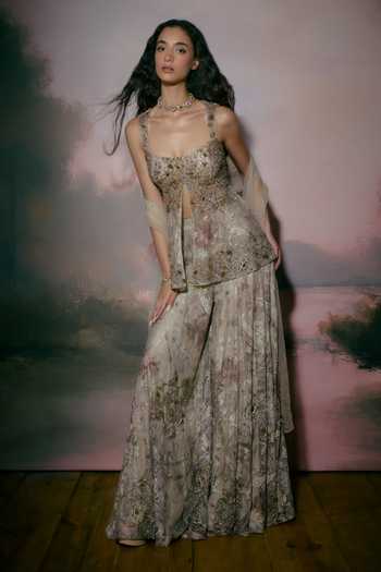 Buy Falsa Gold Tulle, Shantoon, Chantelle Square Neck Lucent Embroidered Top Sharara Set Online at Aza Fashions Buy_Falsa_Gold Tulle, Shantoon, Chantelle Square Neck Lucent Embroidered Top Sharara Set _Online_at_Aza_Fashions