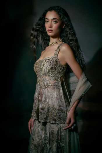 Shop Falsa Gold Tulle, Shantoon, Chantelle Square Neck Lucent Embroidered Top Sharara Set Online at Aza Fashions Shop_Falsa_Gold Tulle, Shantoon, Chantelle Square Neck Lucent Embroidered Top Sharara Set _Online_at_Aza_Fashions