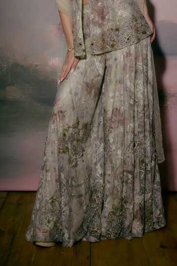 Falsa Gold Tulle, Shantoon, Chantelle Square Neck Lucent Embroidered Top Sharara Set at Aza Fashions Falsa_Gold Tulle, Shantoon, Chantelle Square Neck Lucent Embroidered Top Sharara Set _at_Aza_Fashions