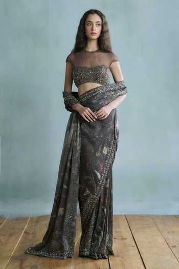 Falsa Jugnu Hand Embroidered Saree With Blouse 