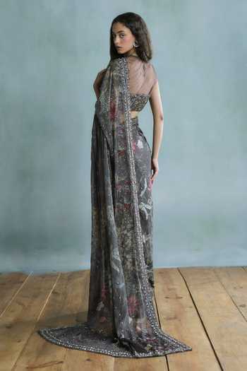 Falsa Jugnu Hand Embroidered Saree With Blouse 