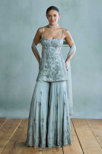 Falsa Grey Crepe, Tulle, Lace, Chantelle Opaline Stone Embroidered Kurta Sharara Set Online at Aza Fashions Falsa_Grey Crepe, Tulle, Lace, Chantelle Opaline Stone Embroidered Kurta Sharara Set _Online_at_Aza_Fashions