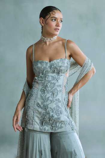 Buy Falsa Grey Crepe, Tulle, Lace, Chantelle Opaline Stone Embroidered Kurta Sharara Set Online at Aza Fashions Buy_Falsa_Grey Crepe, Tulle, Lace, Chantelle Opaline Stone Embroidered Kurta Sharara Set _Online_at_Aza_Fashions