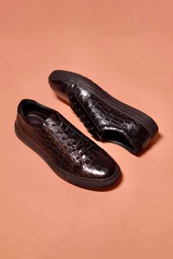 Dmodot Scarpo Croco Textured Leather Sneakers 