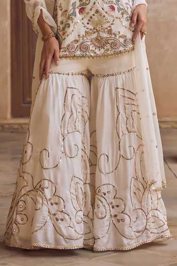 Buy_Tamanna Punjabi Kapoor_Ivory Silk, Organza Scoop Neck, Yes Mahnoor Embroidered Kurta Sharara Set _Online_at_Aza_Fashions