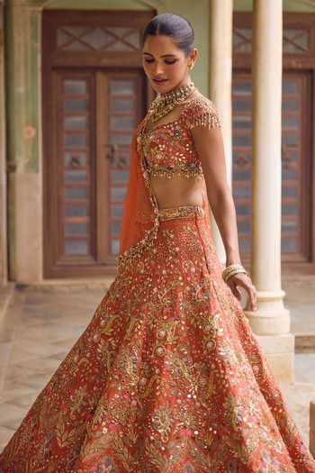 Buy Tamanna Punjabi Kapoor Rust Net, Raw Silk Sweetheart Neck Bahaar Embroidered Lehenga Set Online at Aza Fashions Buy_Tamanna Punjabi Kapoor_Rust Net, Raw Silk Sweetheart Neck Bahaar Embroidered Lehenga Set _Online_at_Aza_Fashions