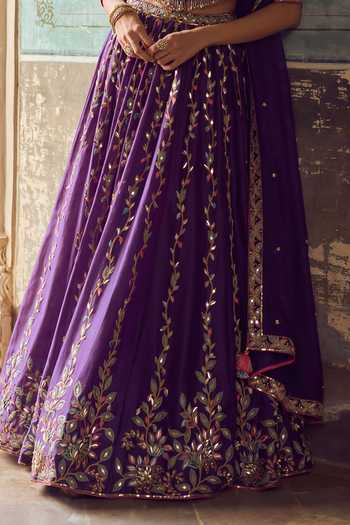 Buy_Tamanna Punjabi Kapoor_Purple Organza, Chanderi Halter Neck Meher Embroidered Lehenga Set _Online_at_Aza_Fashions