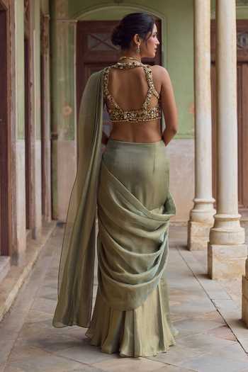 Tamanna Punjabi Kapoor Roohi Pre-Draped Saree With Embroidered Blouse