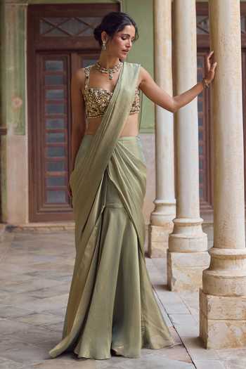 Tamanna Punjabi Kapoor Roohi Pre-Draped Saree With Embroidered Blouse