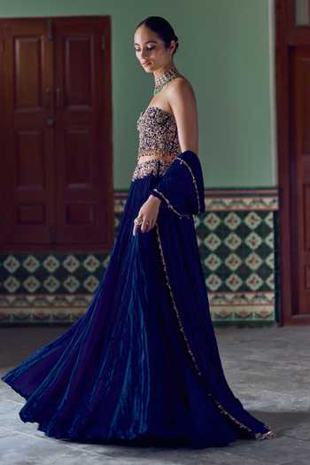 Buy Tamanna Punjabi Kapoor Blue Silk Sweetheart Neck Saira Textured Embroidered Lehenga Set Online at Aza Fashions Buy_Tamanna Punjabi Kapoor_Blue Silk Sweetheart Neck Saira Textured Embroidered Lehenga Set _Online_at_Aza_Fashions