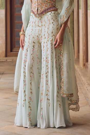 Tamanna Punjabi Kapoor Blue Georgette, Organza Sweetheart Neck Zara Embroidered Corset Sharara Set Online at Aza Fashions Tamanna Punjabi Kapoor_Blue Georgette, Organza Sweetheart Neck Zara Embroidered Corset Sharara Set _Online_at_Aza_Fashions