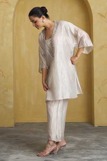 Buy Vaaya White Tissue Square Neck Banarasi Woven Top And Pant Set Online at Aza Fashions Buy_Vaaya_White Tissue Square Neck Banarasi Woven Top And Pant Set _Online_at_Aza_Fashions