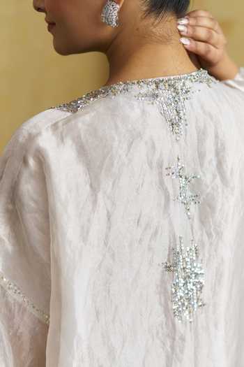 Shop Vaaya White Tissue Square Neck Banarasi Woven Top And Pant Set Online at Aza Fashions Shop_Vaaya_White Tissue Square Neck Banarasi Woven Top And Pant Set _Online_at_Aza_Fashions