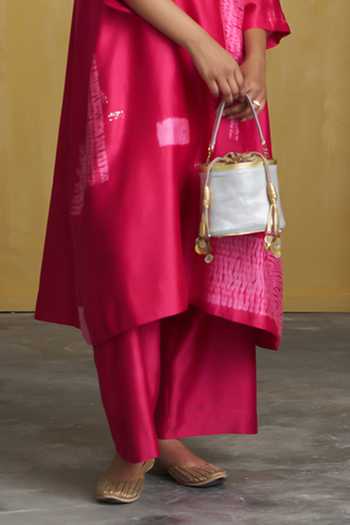 Vaaya_Pink Silk, Chanderi Handwoven Kurta And Pant Set _Online_at_Aza_Fashions