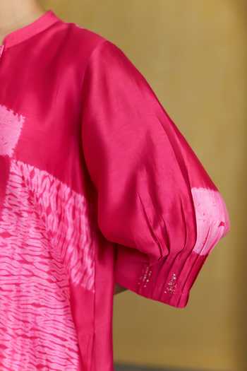 Shop_Vaaya_Pink Silk, Chanderi Handwoven Kurta And Pant Set 