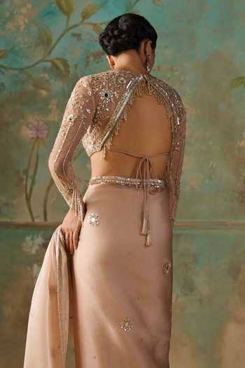 Buy Zoon Gold Silk, Organza, Satin, Net Scoop Neck Hand Embroidered Saree With Blouse Online at Aza Fashions Buy_Zoon_Gold Silk, Organza, Satin, Net Scoop Neck Hand Embroidered Saree With Blouse _Online_at_Aza_Fashions