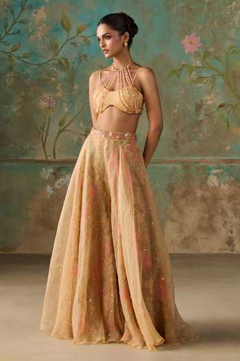 Zoon Yellow Silk Organza, Net Sweetheart Neck Aari Work Blouse Palazzo Set at Aza Fashions Zoon_Yellow Silk Organza, Net Sweetheart Neck Aari Work Blouse Palazzo Set _at_Aza_Fashions