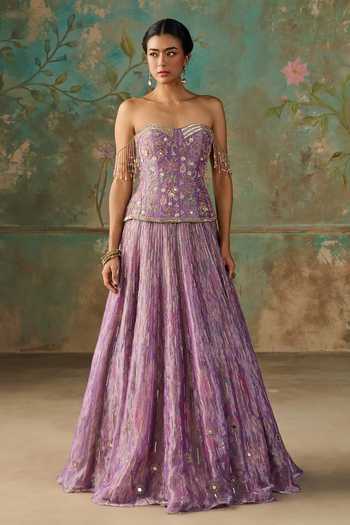 Zoon Purple , Tissue, Organza Sweetheart Aari Embroidered Blouse Lehenga Set at Aza Fashions Zoon_Purple , Tissue, Organza Sweetheart Aari Embroidered Blouse Lehenga Set _at_Aza_Fashions