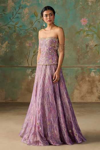Buy Zoon Purple , Tissue, Organza Sweetheart Aari Embroidered Blouse Lehenga Set Buy_Zoon_Purple , Tissue, Organza Sweetheart Aari Embroidered Blouse Lehenga Set