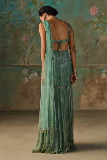 Zoon Pre-Stitched Saree With Embroidered Blouse