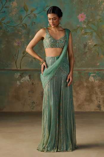 Zoon Pre-Stitched Saree With Embroidered Blouse