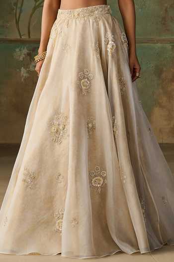 Buy Zoon Ivory Organza, Tissue, Sweetheart Neck Floral Embroidered Lehenga Set Buy_Zoon_Ivory Organza, Tissue, Sweetheart Neck Floral Embroidered Lehenga Set