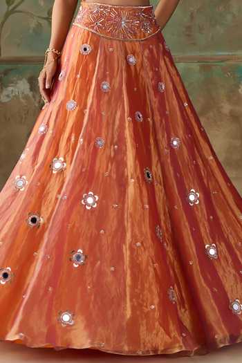 Shop Zoon Orange , Tissue, Organza Kalidar Lehenga Set Shop_Zoon_Orange , Tissue, Organza Kalidar Lehenga Set