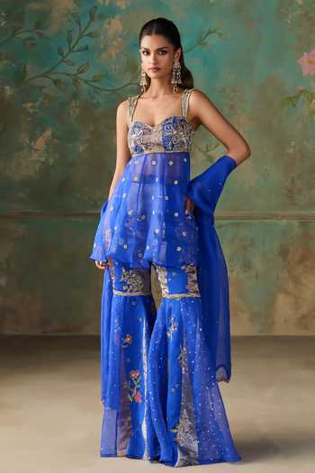 Buy Zoon Blue Silk Organza, Chanderi Silk, Crepe Sweetheart Embroidered Peplum Kurta Set Online at Aza Fashions Buy_Zoon_Blue Silk Organza, Chanderi Silk, Crepe Sweetheart Embroidered Peplum Kurta Set _Online_at_Aza_Fashions