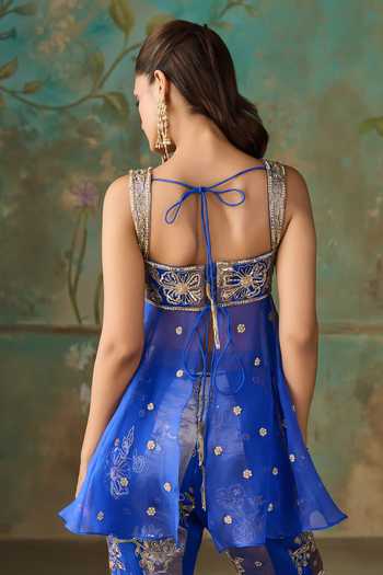 Zoon Blue Silk Organza, Chanderi Silk, Crepe Sweetheart Embroidered Peplum Kurta Set at Aza Fashions Zoon_Blue Silk Organza, Chanderi Silk, Crepe Sweetheart Embroidered Peplum Kurta Set _at_Aza_Fashions