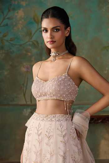 Zoon Pink Net Aari Embroidered Lehenga Set at Aza Fashions Zoon_Pink Net Aari Embroidered Lehenga Set _at_Aza_Fashions