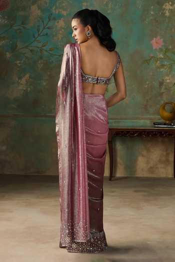 Zoon Foil Pre-Draped Saree With Embroidered Blouse