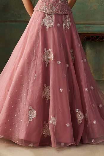 Zoon Pink Silk, Organza Sweetheart Neck Aari Embroidered Lehenga Set Online at Aza Fashions Zoon_Pink Silk, Organza Sweetheart Neck Aari Embroidered Lehenga Set _Online_at_Aza_Fashions