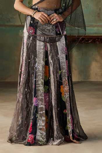 Zoon Black Chanderi, Net, Tissue Aari Embroidered Pre-draped Saree With Blouse Online at Aza Fashions Zoon_Black Chanderi, Net, Tissue Aari Embroidered Pre-draped Saree With Blouse _Online_at_Aza_Fashions