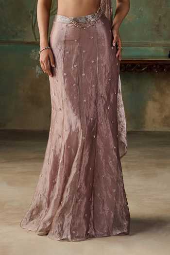 Zoon Pink Silk, Tissue Halter Neck Aari Embroidered Pre-draped Saree With Blouse Online at Aza Fashions Zoon_Pink Silk, Tissue Halter Neck Aari Embroidered Pre-draped Saree With Blouse _Online_at_Aza_Fashions