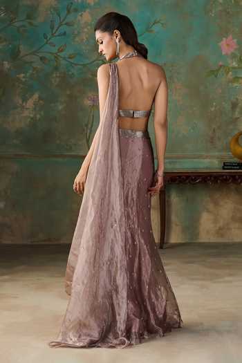 Zoon Aari Embroidered Pre-Draped Saree With Blouse