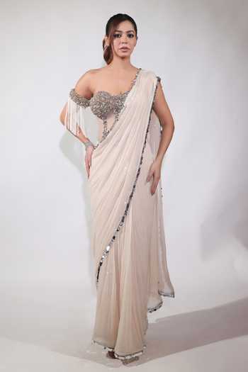 Jubinav Chadha Sequin Draped Saree With Embroidered Corset 