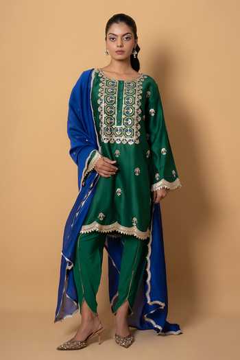 Kameez Emerald Blue Embroidered Kurta Set